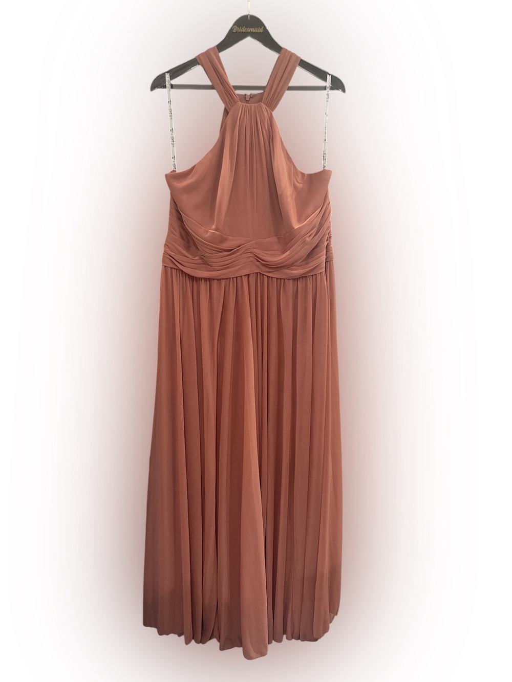 Elegant Dusty Rose/Coral Halter Maxi Dress | David’s Bridal